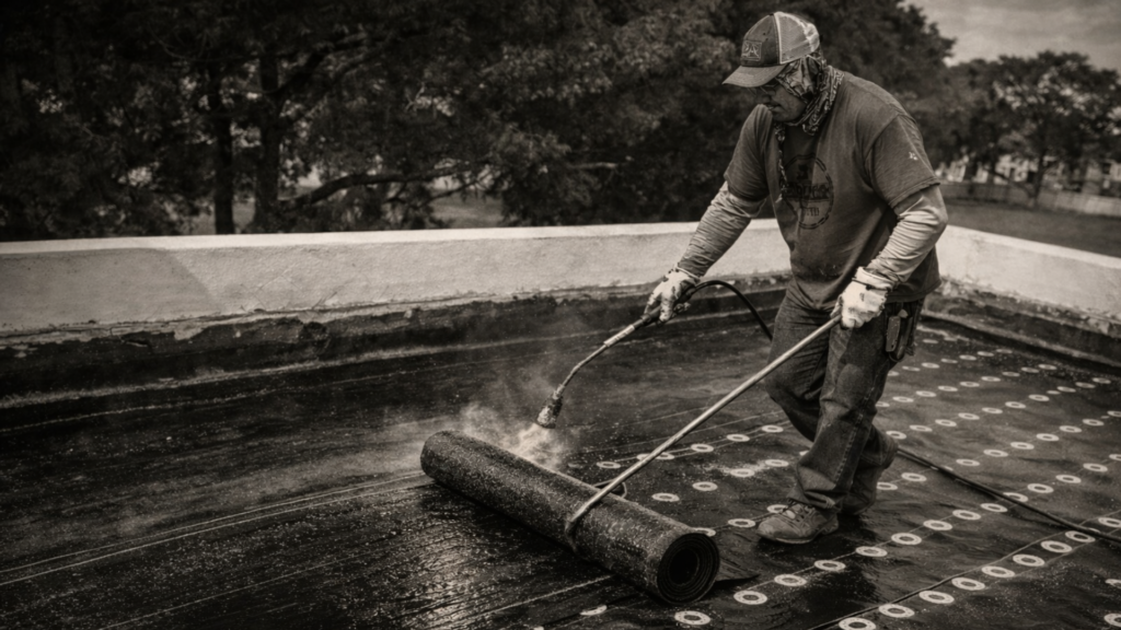 Local roofing contractor inspecting a residential roof in Florida