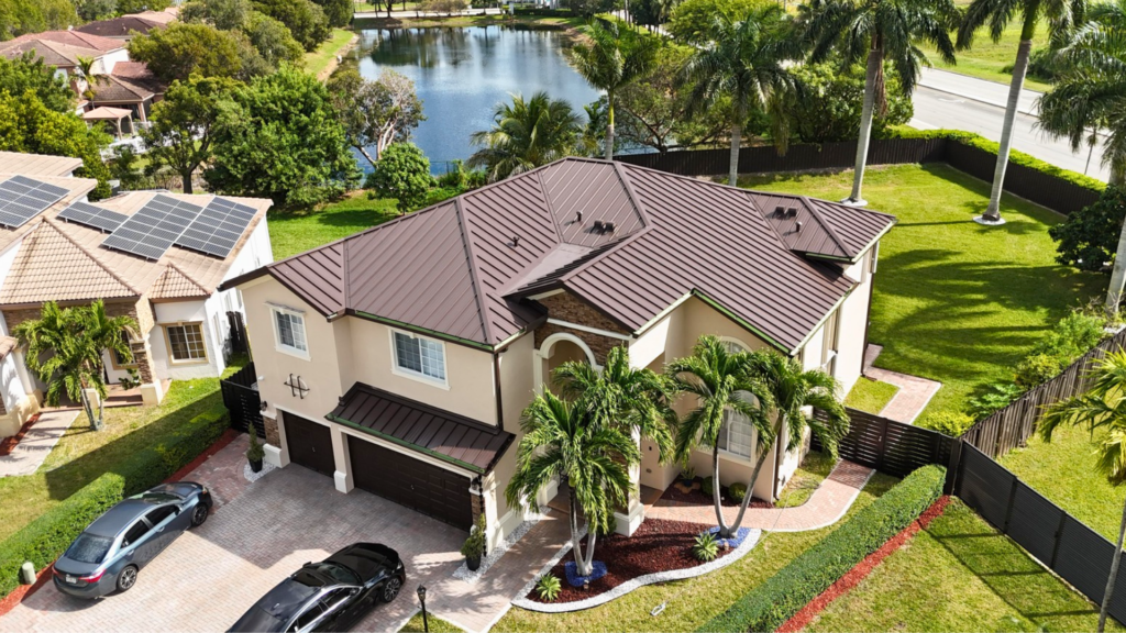 Roofing contractors working together on a residential roof installation