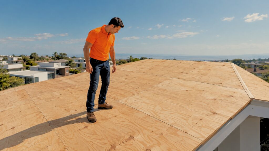 Roof decking installation inspected before a new roof installation in Florida